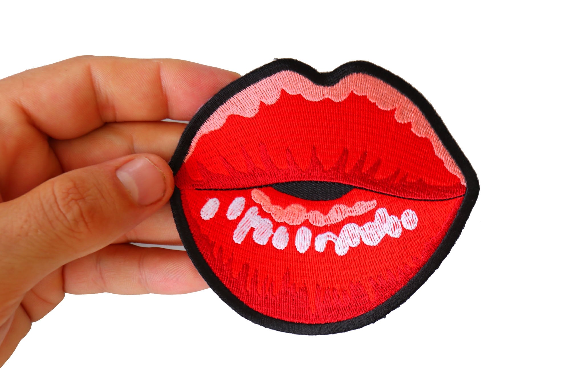 Lips Blowing a Kiss Iron-On Patch - Cute and Playful Embroidered Patch (  3 x 2.5 inches )